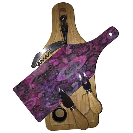 

KuzmarK Wine & Cheese Glass Cutting Board Wood Box Gift Set - Paisley Pretty Painting