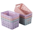 thumbnail image 2 of 8 PCS Plastic Storage Baskets, Bathroom Basket Organizers with Handle, Portable Hollow Storage Baskets, Stackable Bins for Home Bathroom Office School Flower Pattern, 2 of 6