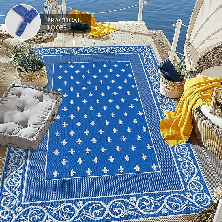 Indoor Outdoor Rugs for Patio Outside Area Rug, Stain & UV Resistant  Portable RV Carpet,Mats for Porch, Pool Deck and Camping Ocean Blue Water  Ripple