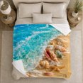 thumbnail image 5 of Coastal Ocean Wave Sandy Shore Seashells Vibrant Beach, Cozy Coastal Landscape Scene, Warm Flannel Blanket for Beach House and Living Room, Beach Lovers Housewarming Gift, Coastal Home Decor, 5 of 9