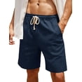 thumbnail image 5 of Men's Cotton Linen Casual Shorts, Elastic Drawstring Waist Knee Length Beach Shorts with 3 Pockets, Lightweight Breathable Summer Walking Shorts, 7 Colors Available, 5 of 10