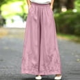 thumbnail image 3 of Lenpel Womens Boho Culottes Pleated Elastic Waist Lounge Palazzo Pants Trendy Floral Embroidered Beach Vacation Trousers, 3 of 5
