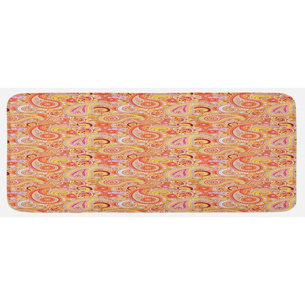 Orange Kitchen Mat, Design Elements Traditional Paisley Floral Pattern