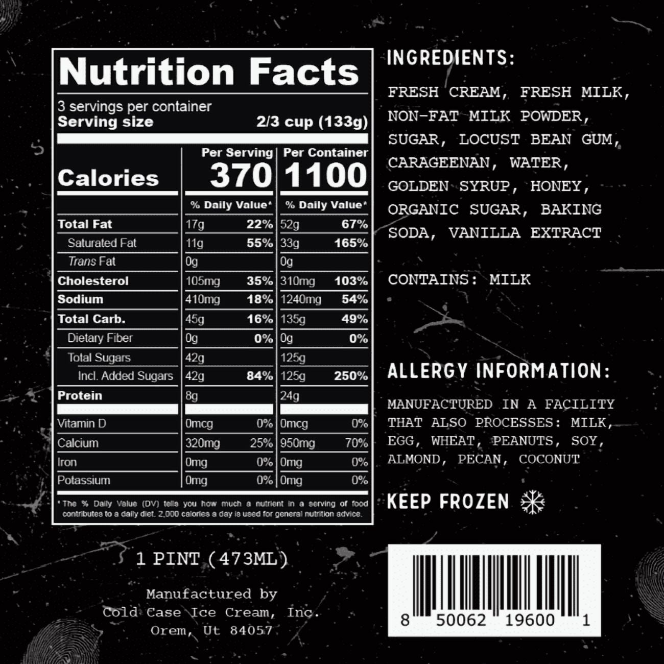 Cold Case Ice Cream Killer Bees Flavor - Gourmet Vanilla Ice Cream with Honeycomb Candy Chunks & Sweet Honey Drizzle - 1 Case, 6 Pints,16 oz/Pint (Frozen)