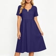 thumbnail image 2 of Summer Womens Dress Fashion Casual Solid Color V-Neck Short Sleeve Loose Knee-Length Midi Dress, 2 of 8