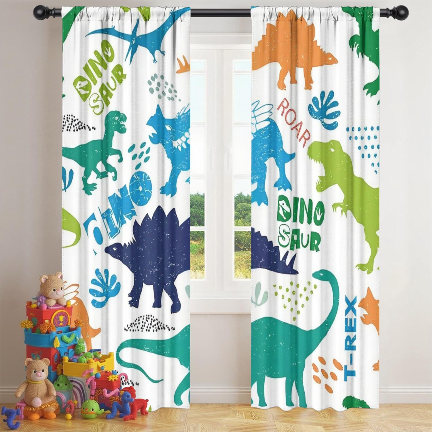 Dino Curtains for Boys Room, Kids Boys Cartoon Dinosaur Funny Colorful Safari Animals Blackout Window Drapery Treatments for Baby Kids Room Bedroom Living Room Nursery Fabric 2 Panels, 42"x84" Inch