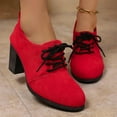 thumbnail image 4 of Eltusu Women Platform Chunky Heels, Round Toe No Slip Lace-up Mid High Heels Block Heel Shoes Red Size 8.5, 4 of 7