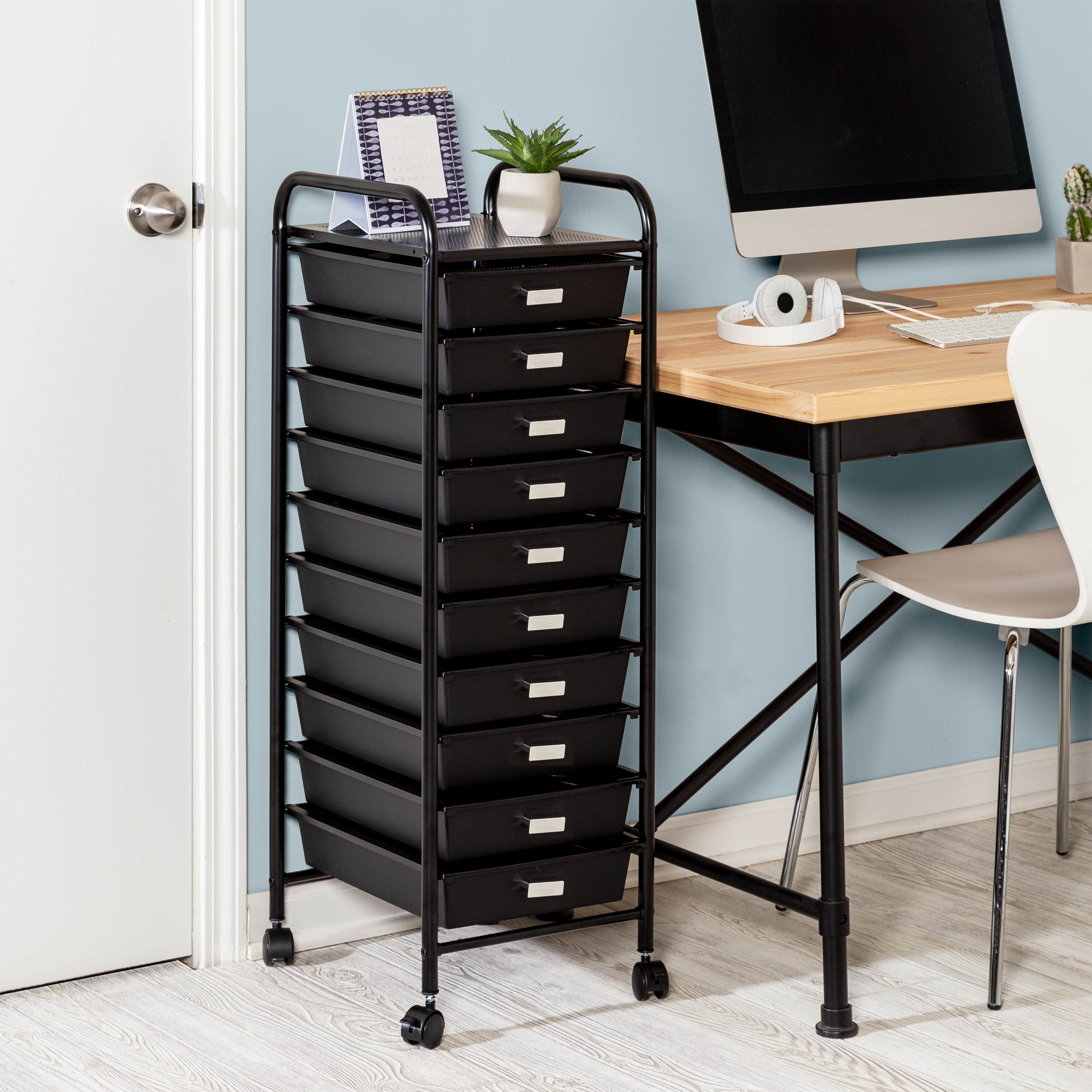 Honey-Can-Do Metal Frame Rolling Storage Cart with 10 Plastic Drawers, Black - image 3 of 9