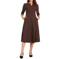 thumbnail image 2 of Vestido de trabajo para mujeres INSPIRE CHIC, corte A, mangas 3/4, vestido midi elegante, marrón oscuro, talla S, 2 of 6