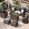 thumbnail image 2 of UDPATIO Patio Furniture Set with 44" Fire Pit Table, 6 Pieces Wicker Outdoor Couch with Rocking Swivel Chairs, Ottomans and Thick Cushions for Backyard, Grey, 2 of 9