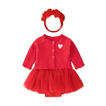 

2 Pack Baby Girl Clothes Fall Outfit Infant Girl Clothes Toddler Girls Vest Romper Top Cardigan Sweater Sets Red 9-12 Months