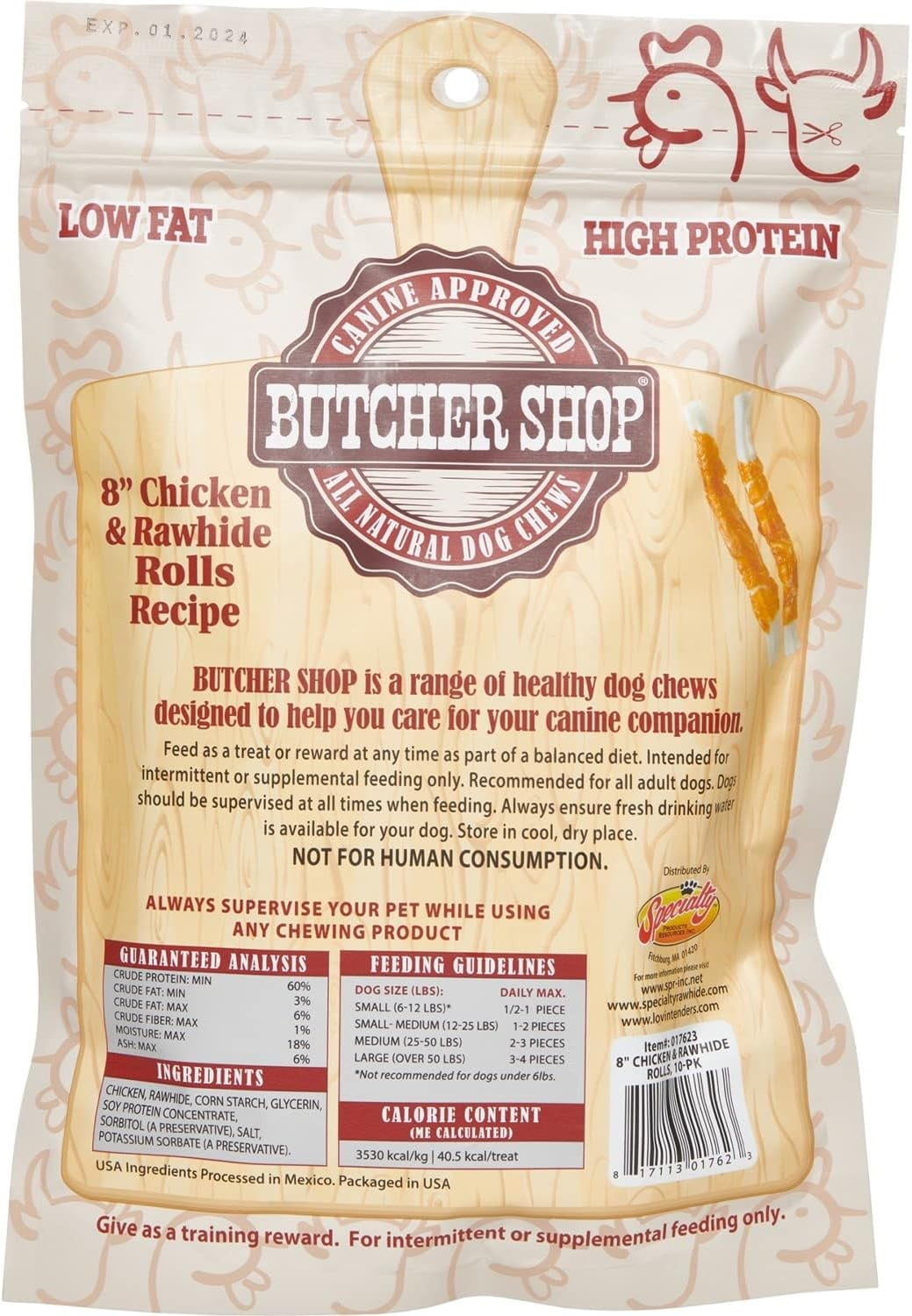 Butcher Shop 8 Chicken and Rawhide Rolls Dog Treats (2 Pack - 20 Rolls)