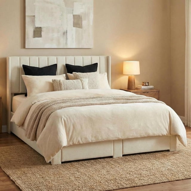 Upholstered Bed Frame with Storage Drawer, Heavy-Duty Steel Framework & Wooden Slats, Tufted Headboard, No Box Spring Needed