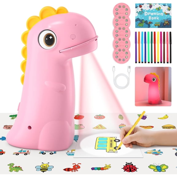 LC-dolida Drawing Projector for Kids, Rechargeable Dinosaur Projector for Kids, Easy Tracing Toy for Ages 3-14 to Learn Drawing, Perfect Art & Craft Gift for Girls & Boys (Green)
