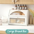 thumbnail image 2 of Bread Box, Bamboo Wood Bread Box for Kitchen Counter, Double-layer Bread Storage Bin, Acrylic glass with Diamond Patterns (White, Large), 2 of 15