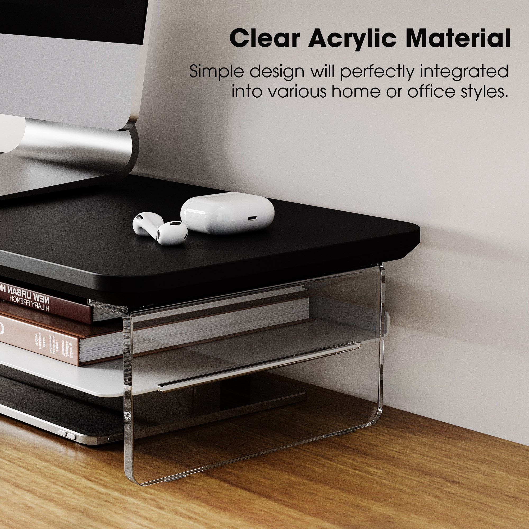 Fenge Acrylic Monitor Stand Riser, 23.6 Inches Acrylic Clear Monitor Stand with Metal Storage
