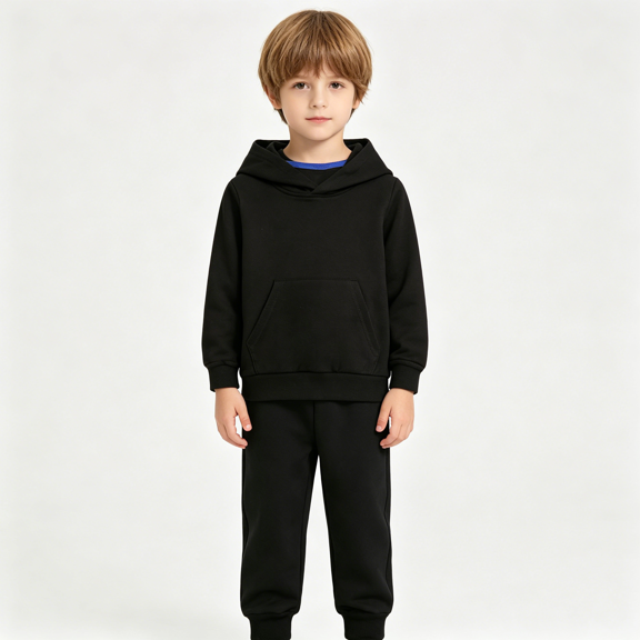 BCSIOAOI Kids 2 Piece Outfits,Cotton Pullover Hoodie and Sweatpants Set with Kangaroo Pocket Black 3-4t
