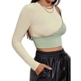 thumbnail image 4 of Yuemengxuan Women Sexy Color Block T-shirt, Long Sleeve Round Neck Cutout Crop Tops, 4 of 6