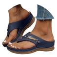 thumbnail image 2 of RotHome Womens Wedge Sandals Dressy Summer Sandals for Women Comfortable Slip On Buckle Strap Flip Flops Waterproof Leather Beach Shoes, 2 of 5