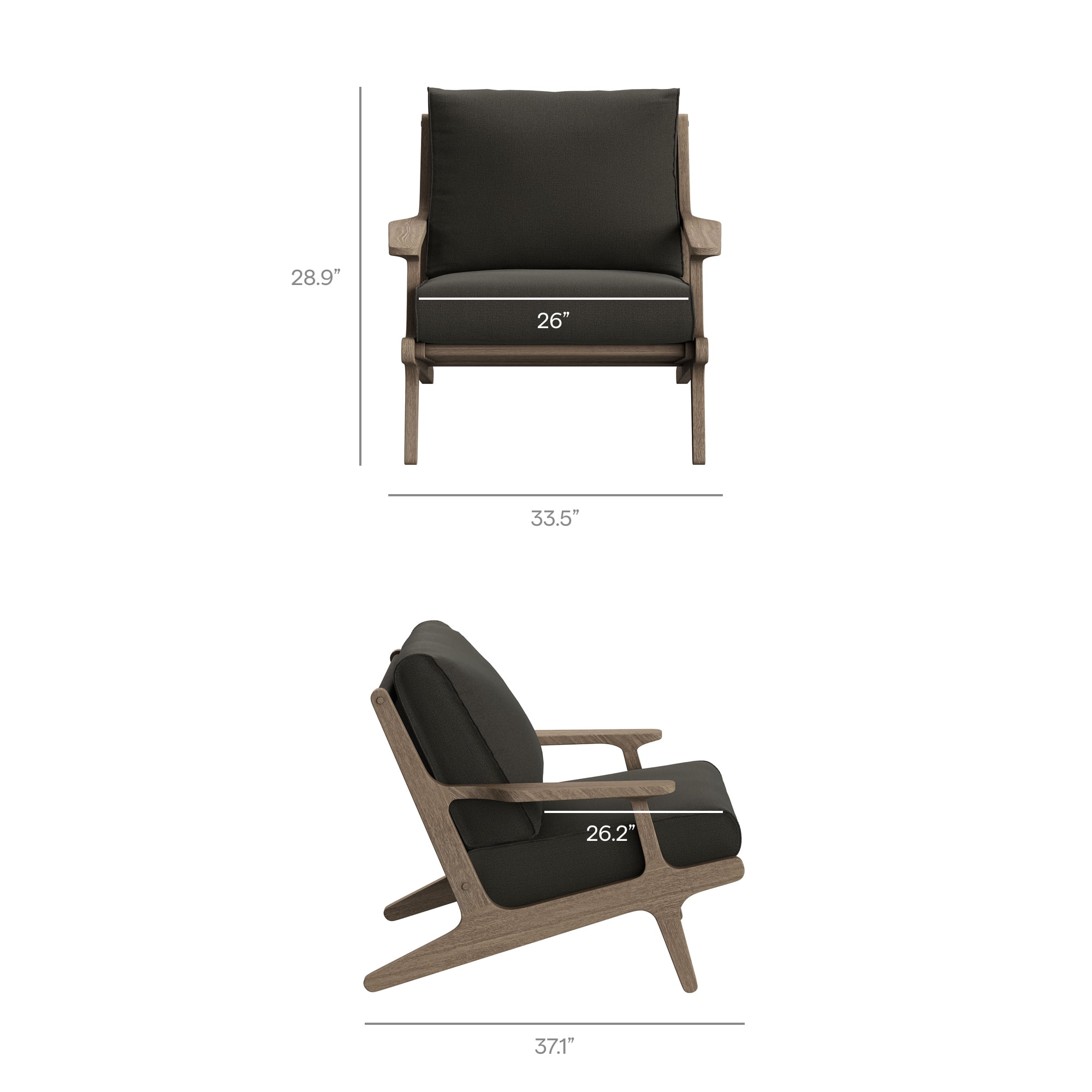 Saratoga Outdoor Teak Wood Armchair in Weathered Gray Flint