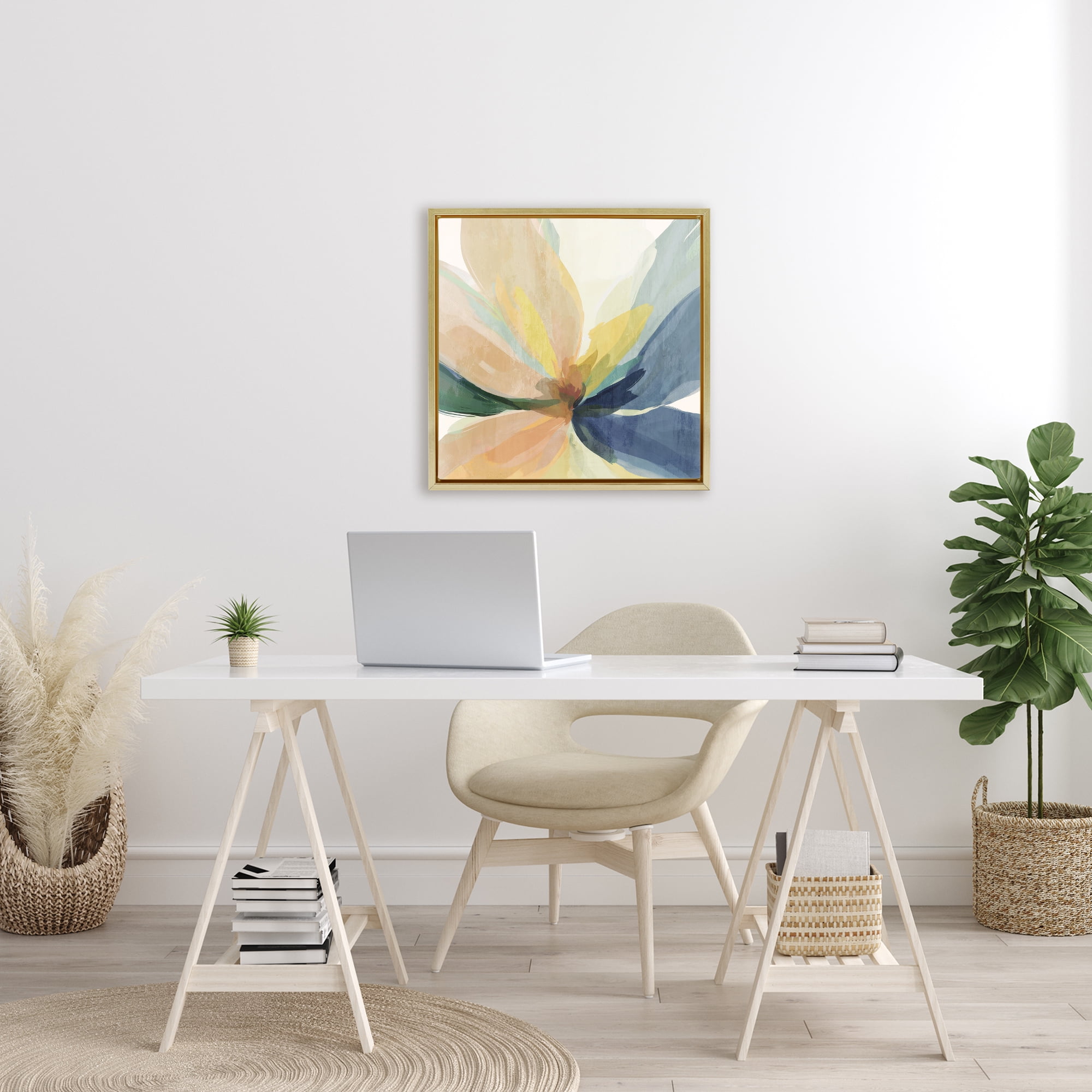 Flared Abstract Neutral Petals Gold Framed Floater Canvas Wall Art, design by Irena Orlov