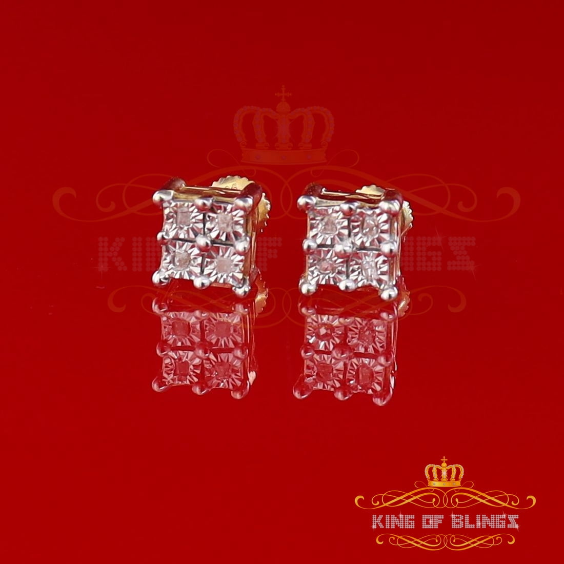 King of Bling's 0.10ct Diamond Stud Yellow 925 Sterling Silver Stud For Ladies Style Earrings