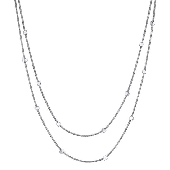 Flydeer Necklace for Women Double Layer Snake Chain Beaded Necklace Stainless Steel Valentine's Day Gift for Women