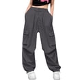 thumbnail image 2 of GiLiling Girls Parachute Cargo Pants, Elastic Waist Quick Dry Lightweight Baggy Hiking Pants with Pockets (Grey, 5-6 Years), 2 of 9