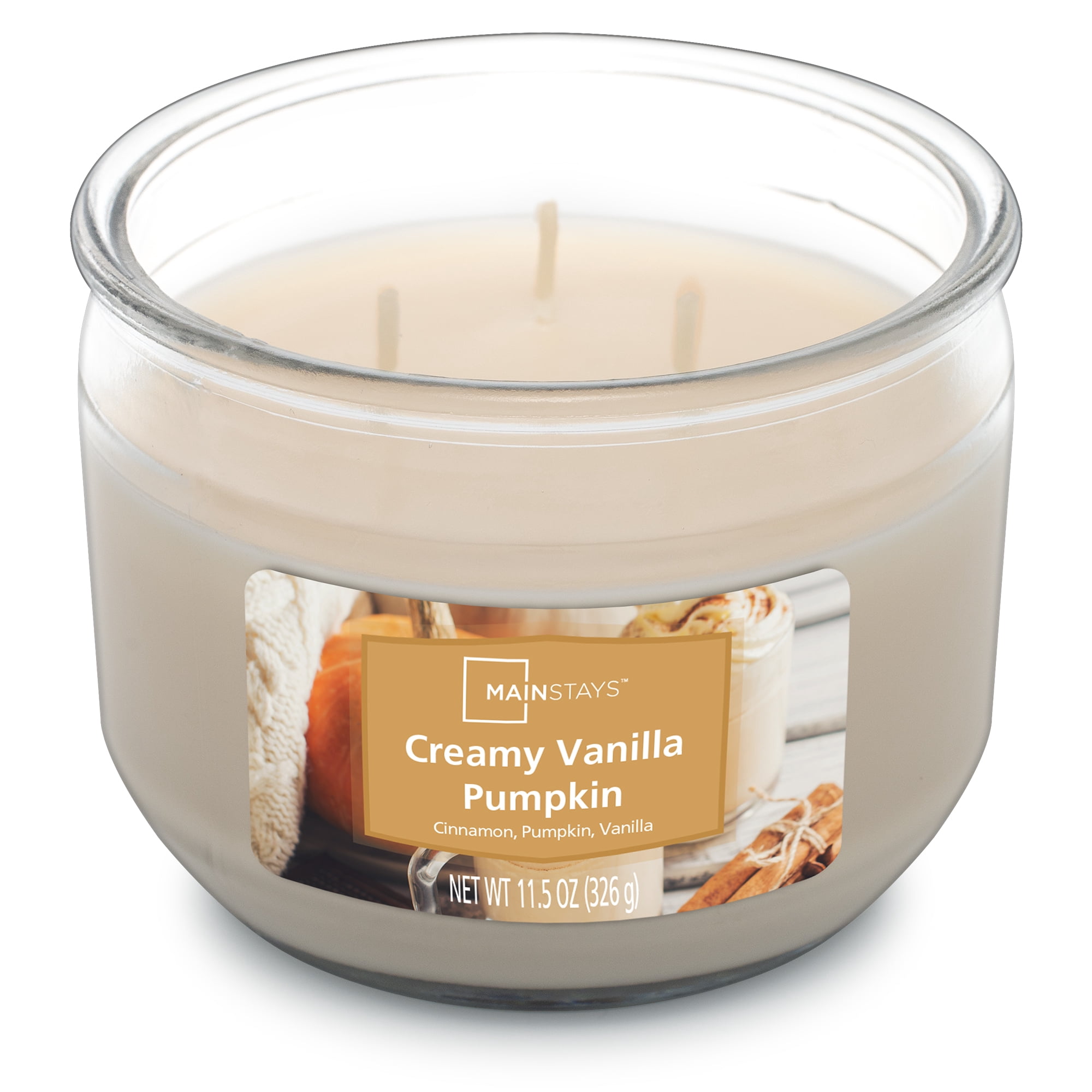 Mainstays Creamy Vanilla Pumpkin 3-Wick Jar Candle, 11.5 oz