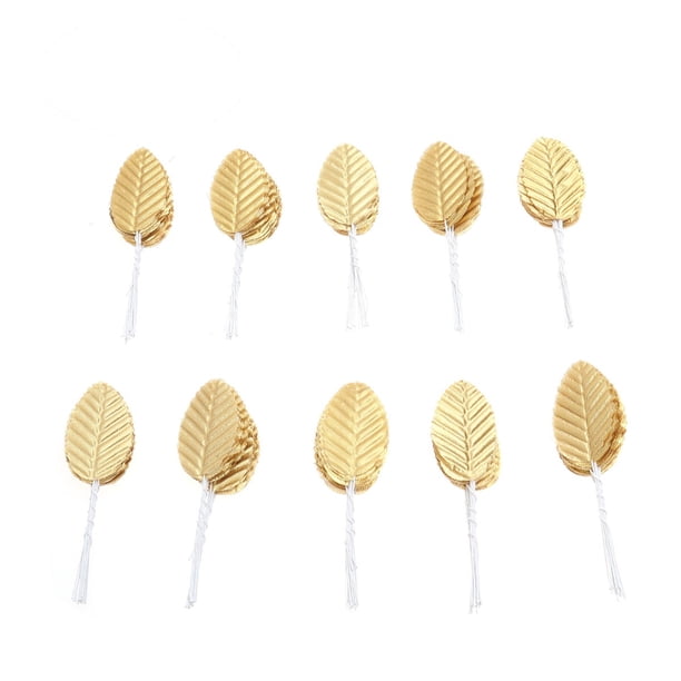 200 hojas artificiales de plantas, rosas artificiales, hojas falsas, decoración del hogar, plantas de interior, accesorios para arreglos florales - Dorado
