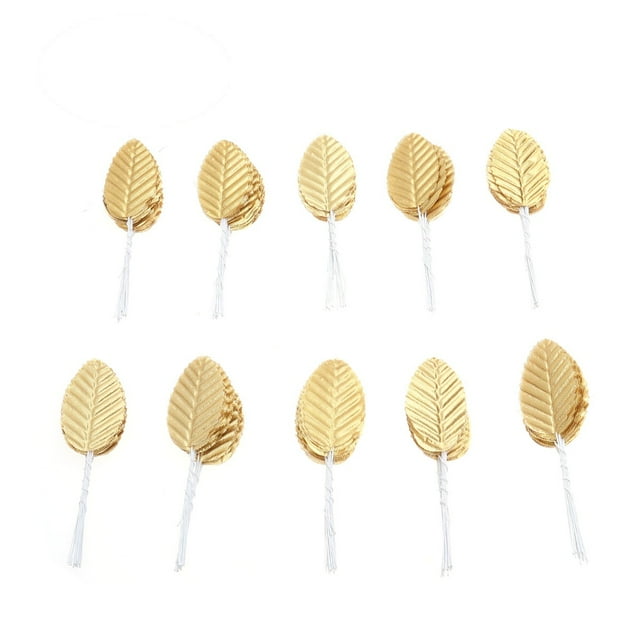 200 hojas artificiales de plantas, rosas artificiales, hojas falsas, decoración del hogar, plantas de interior, accesorios para arreglos florales - Dorado