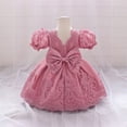 thumbnail image 4 of Baby Girl Elegant Lace Dress Toddler Princess Party Gown with Puff Sleeves Embroidered Detailing for Infant Birthday and Formal Events, 4 of 5