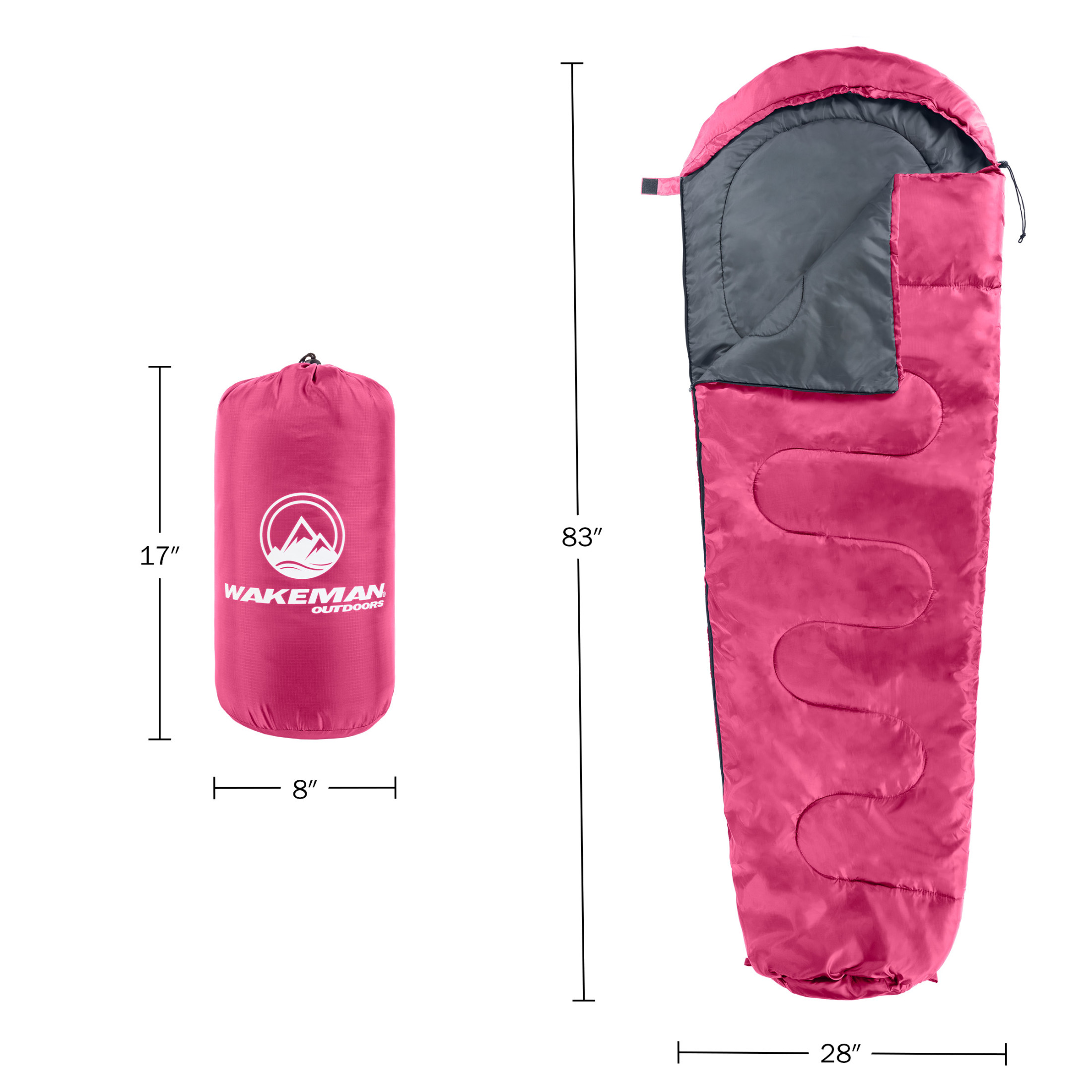 Wakeman Cold Weather Mummy Sleeping Bag 25°F Pink photo 2