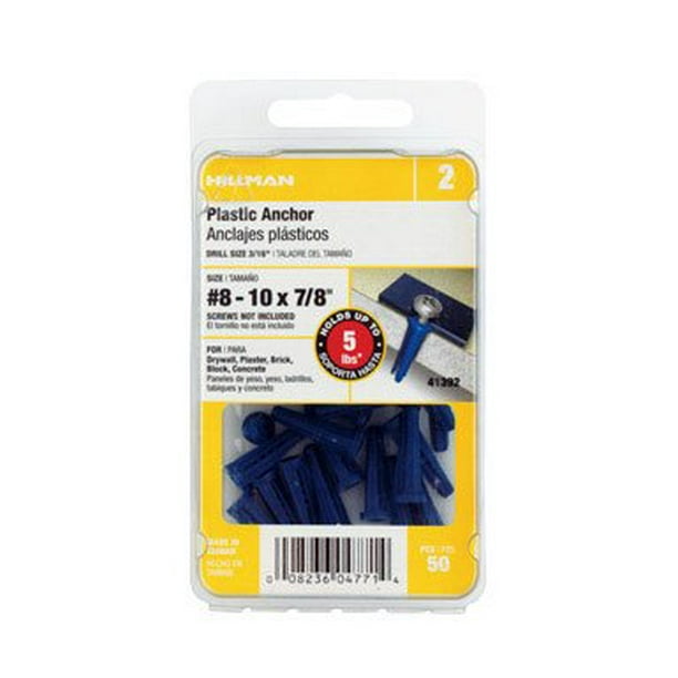 Ancla cónica de plástico Hillman de 4,2 mm de diámetro x 2,2 cm de largo, paquete de 50
