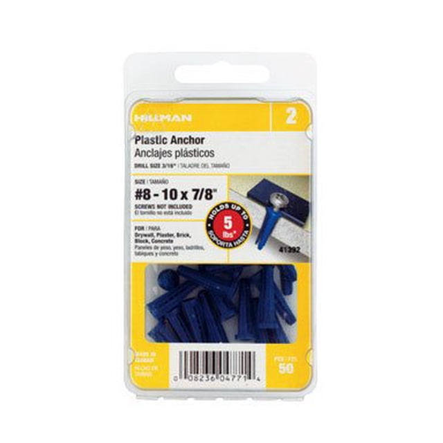 Ancla cónica de plástico Hillman de 4,2 mm de diámetro x 2,2 cm de largo, paquete de 50