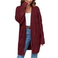 thumbnail image 2 of Plus Size Women Long Sleeve Loose Casual Cable Knit Cardigan Open Front Sweater with Pocket, 2 of 6