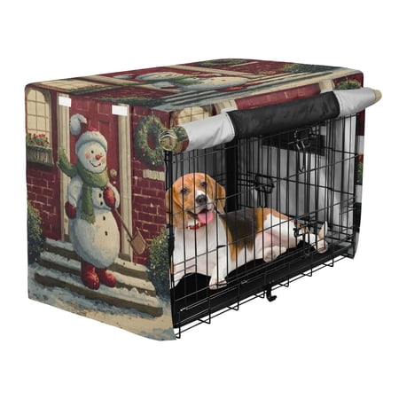 Qxltty Hardworking Snowman Crate Cover Durable Oxford Cloth Pet Kennel Sunshade Universal Fit for 53in Wire Cage