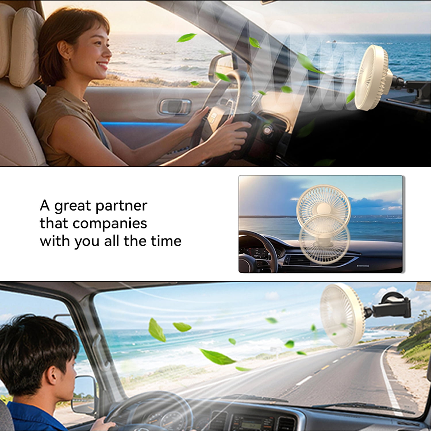 Car Fan, Rechargeable Car Fan with 3 Speeds, Low Noise, Strong Magnetic/Vacuum Suction Cup, No Trace Removable, Car Suction Cup Fan for Vehicle Truck Suv Car Van Rv Pickup