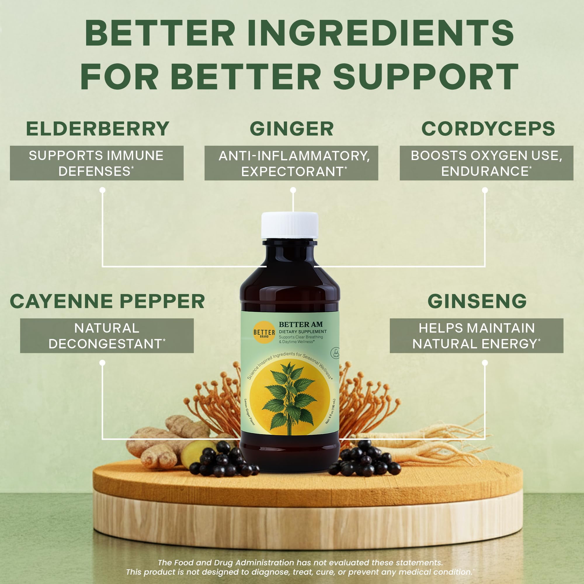 Betterbrand BetterAM Daytime Wellness Syrup – Natural Non-Drowsy Support for Immune, Sinus, Energy & Respiratory Health with Elderberry, Quercetin, Cordyceps & Ginseng