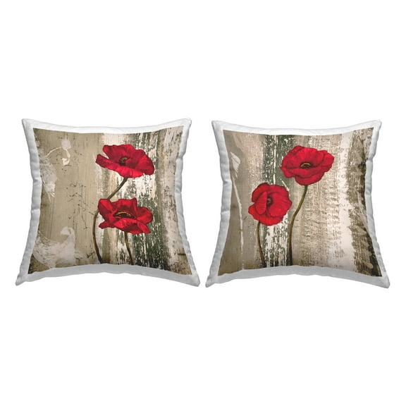 Stupell Industries Poppies on Rustic Background Decorative Printed Throw Pillow Design by Brian Foster.