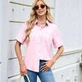thumbnail image 4 of Womens Button Down Shirt Casual Short Sleeve Collared Work Blouse with Pocket Pink XL, 4 of 7