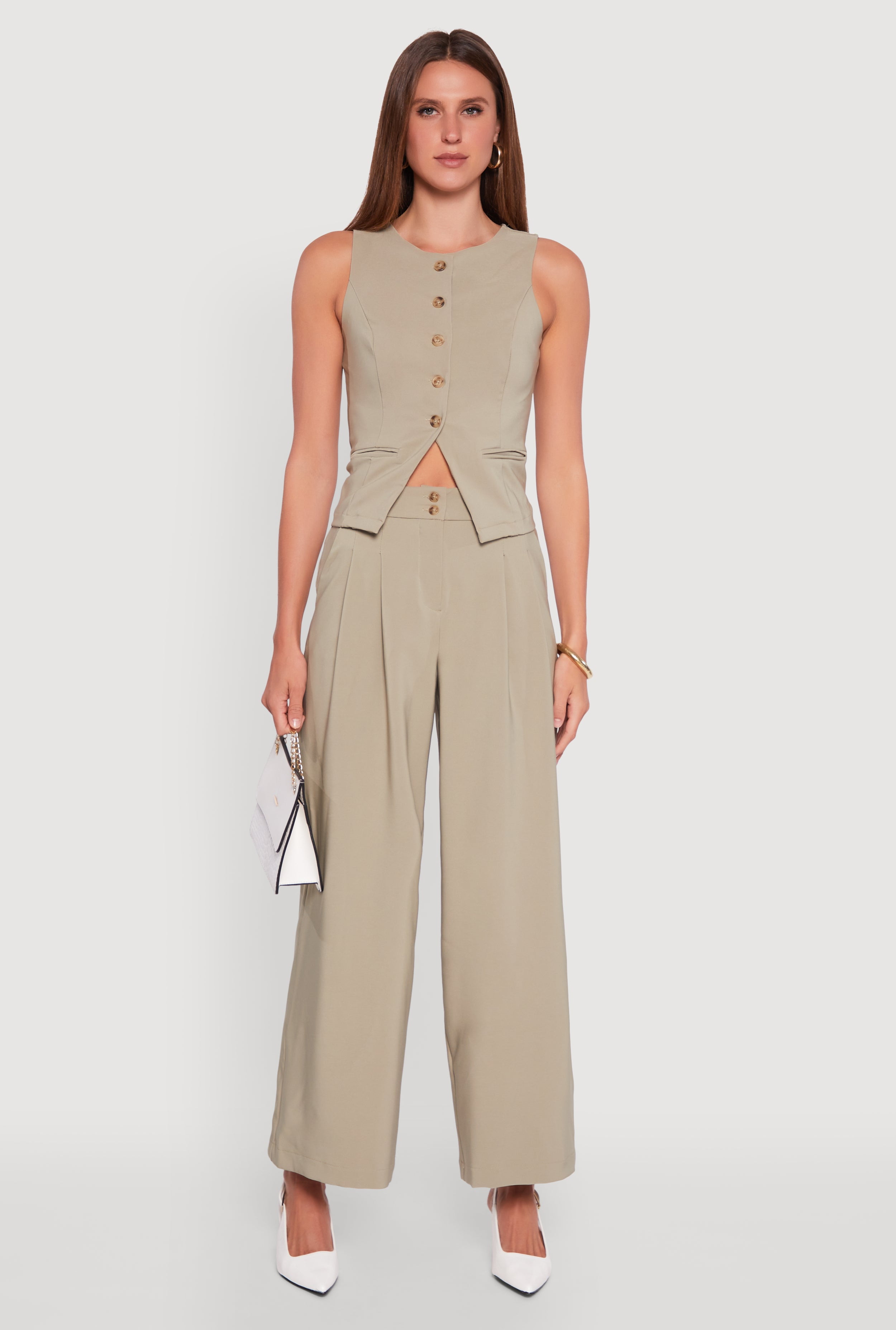 Womens Solid Crepe Knit Button Front Blazer Vest - image 3