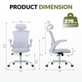 thumbnail image 3 of AFO High Back Ergonomic Office Chair, Adjustable Lumbar Support & Headrest Mesh Desk Chair with Flip-Up Arms, 275lbs Heavy Duty Metal Base Computer Task Chair for Home Office, White, 3 of 7