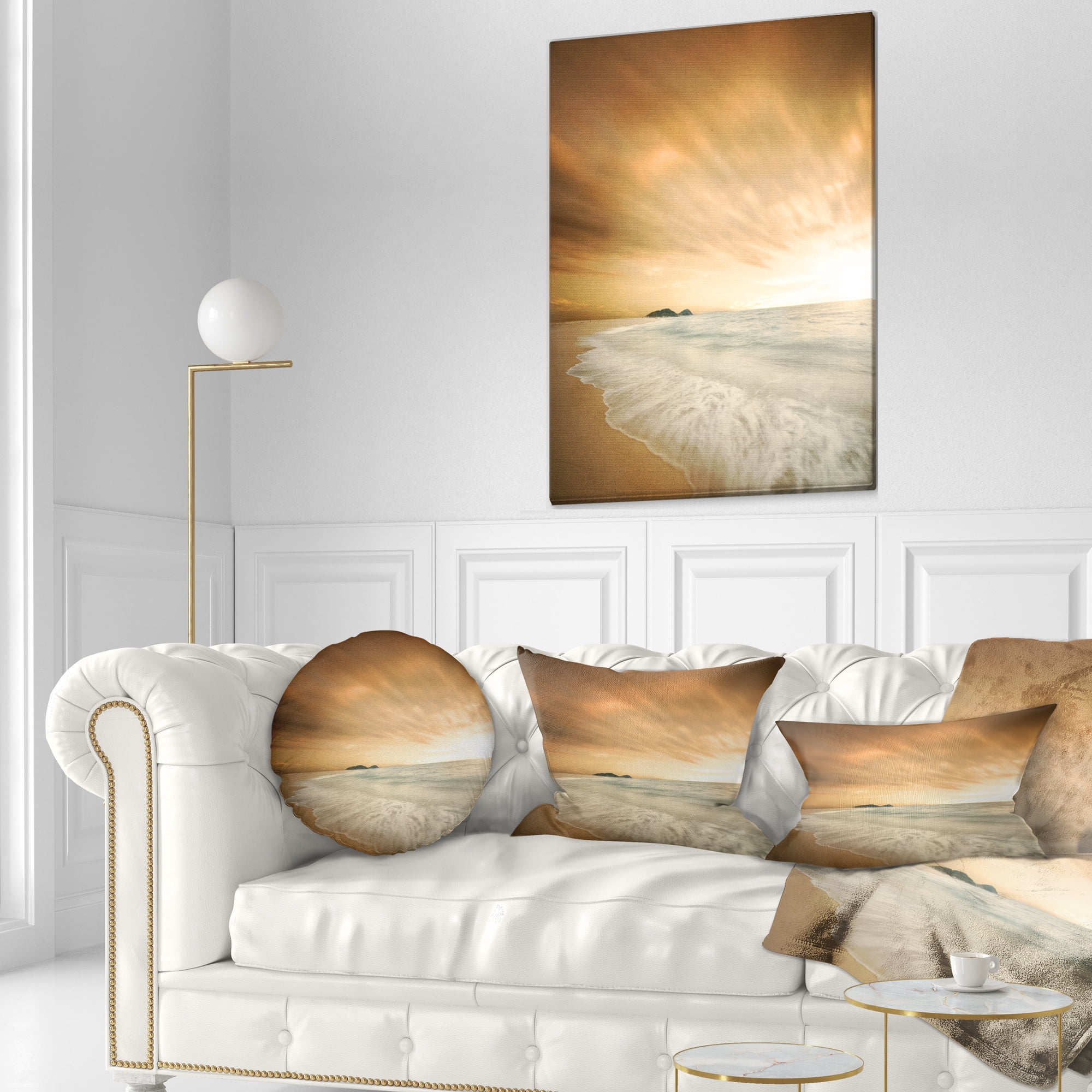 Designart Beautiful Brown Beach at Sunset - Beach Throw Pillow - 12x20