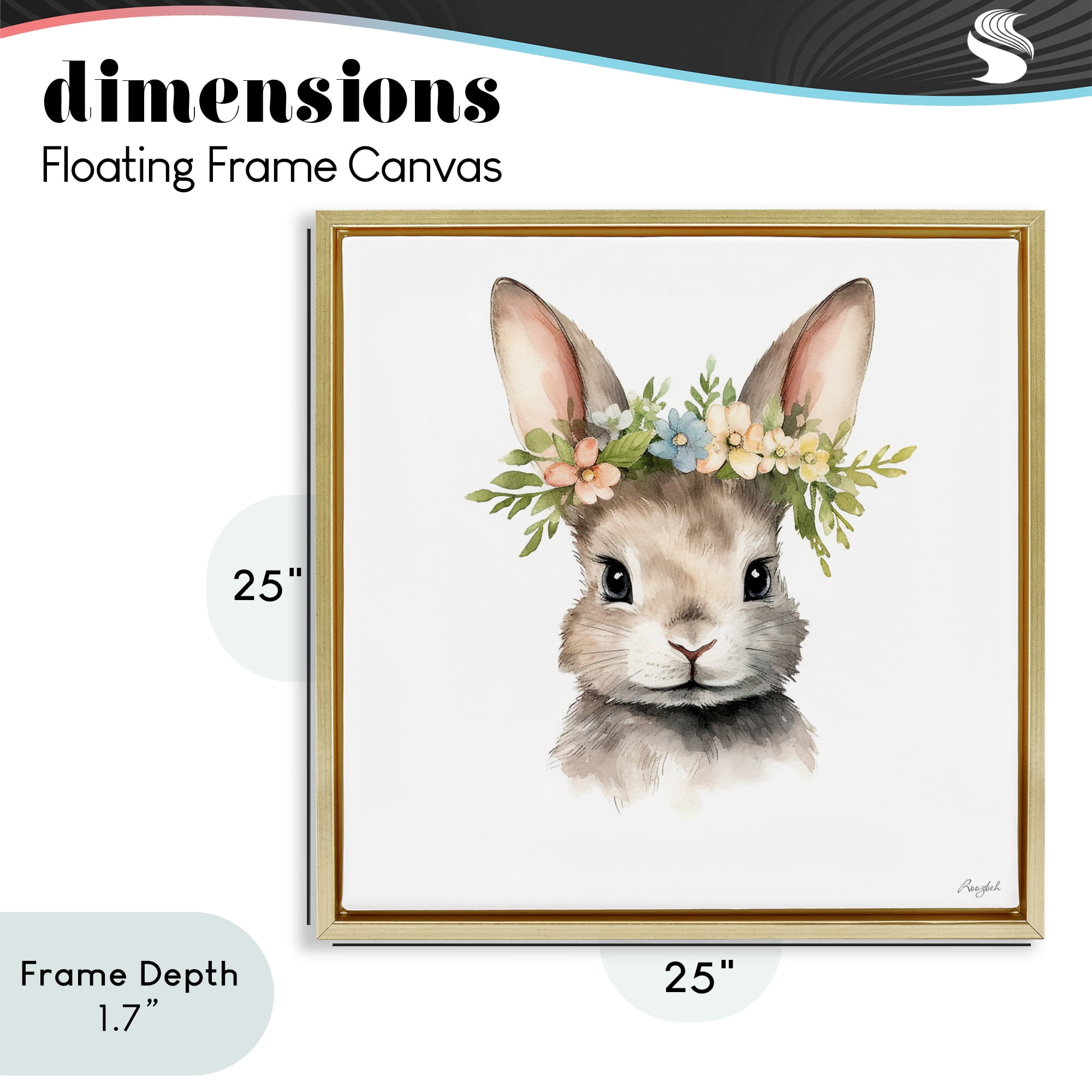 Stupell Industries Woodland Rabbit Flower Crown Gold Framed Floater Canvas Wall Art, design by Roozbeh