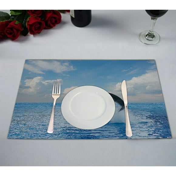 EREHome jumping killer whale seascape ocean waters Placemat Table Mat Cup Mat 12x18 inch,Set of 2