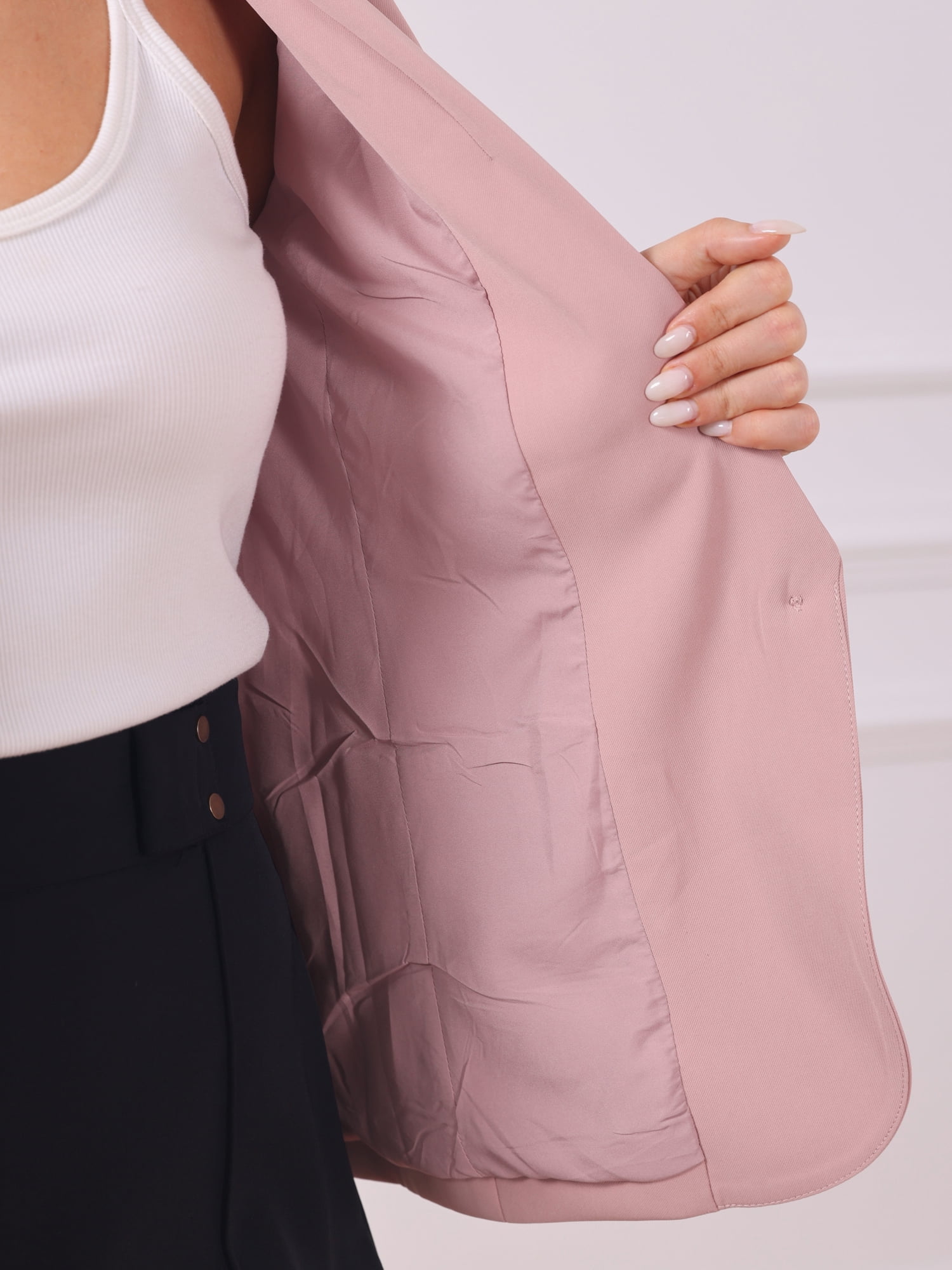 DARING DIVA Women's 3/4 Sleeve Shawl Lapel Work Blazer with Pockets L Pink