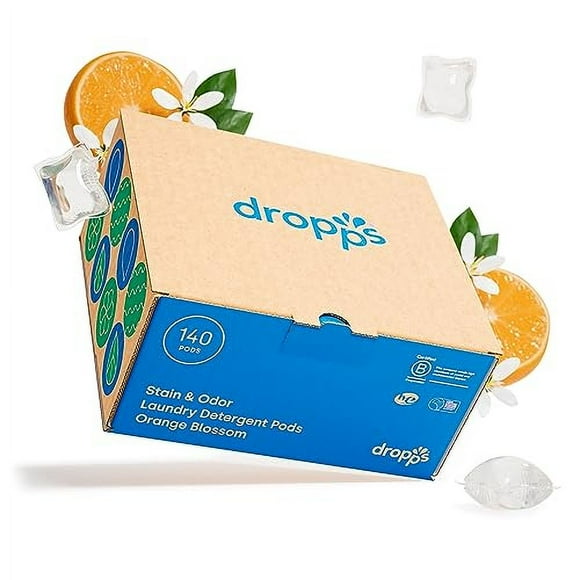 Dropps Stain & Odor Laundry Detergent Pods: Orange Blossom 140 Count He Compatible + All Washers Cold Wash + All Temperatures Tackles Tough Odors Low Waste Packaging