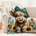 thumbnail image 5 of [Cozy Flannel Blanket] Soft & Warm Cozy Highland Cow Print Flannel Blanket | Versatile for Sofa, Bed, Office, and Travel - Perfect Gift for All Seasons, Cow Decor, 5 of 6