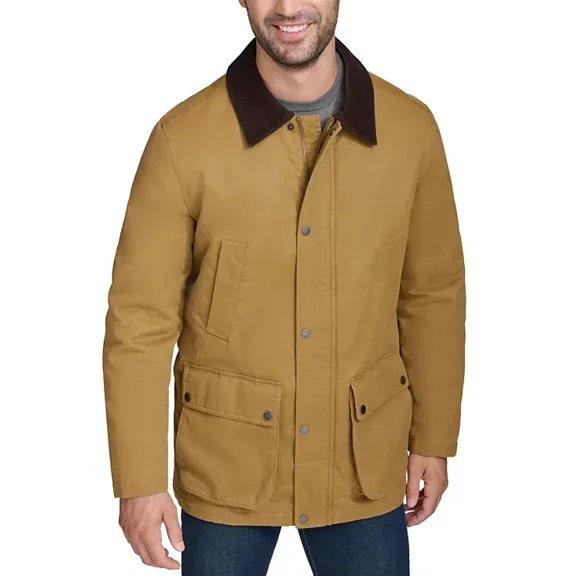 Cole Haan Men's Corduroy-Shirt-Collar Waxed Rain Jacket Size Large M